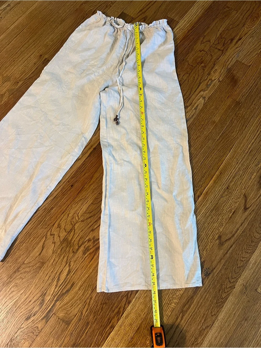 Zara Beige Wide-Leg Linen Blend Drawstring Pants